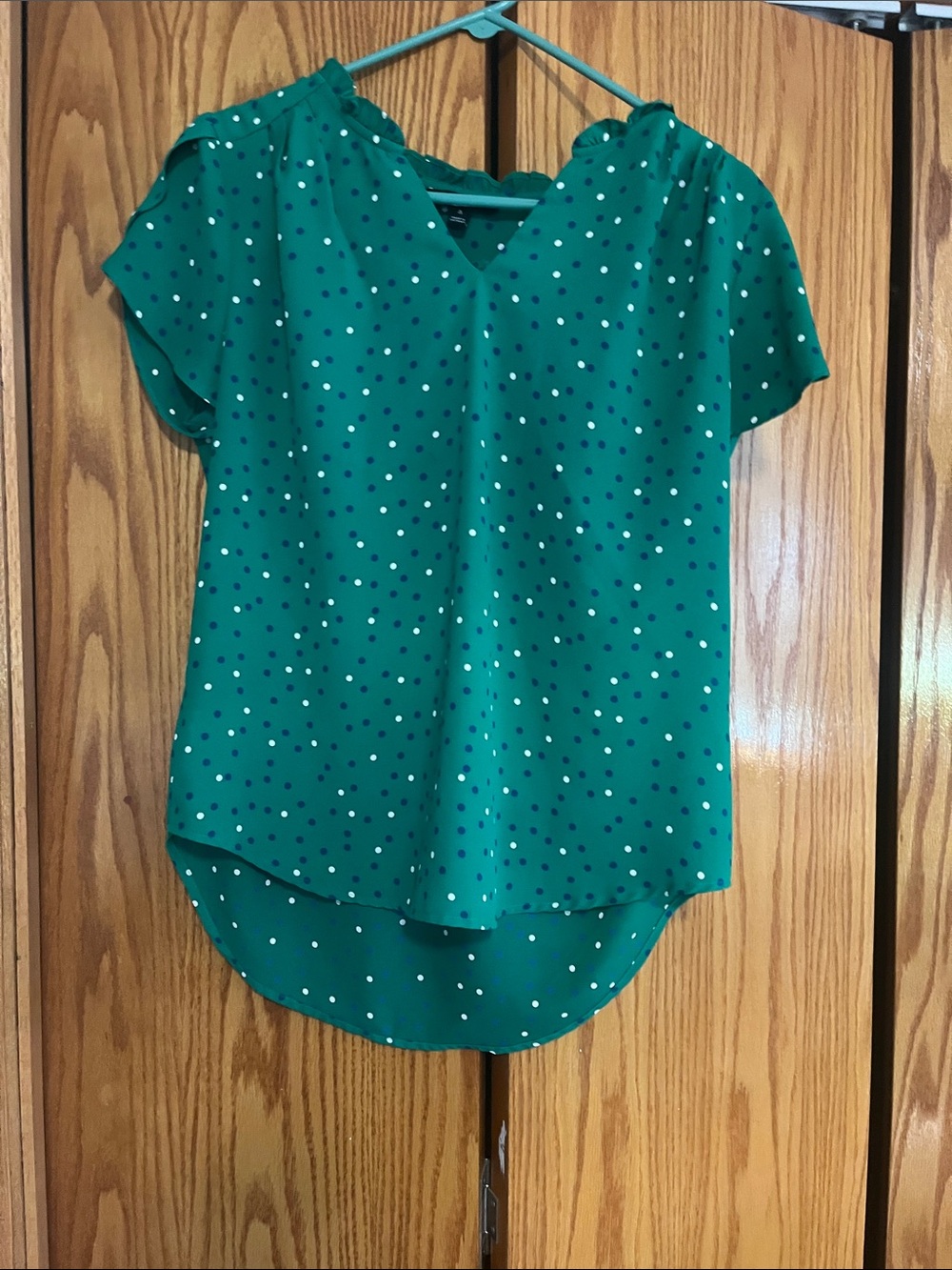 41 Hawthorn Emerald Green Polka Dot V-Neck Blouse